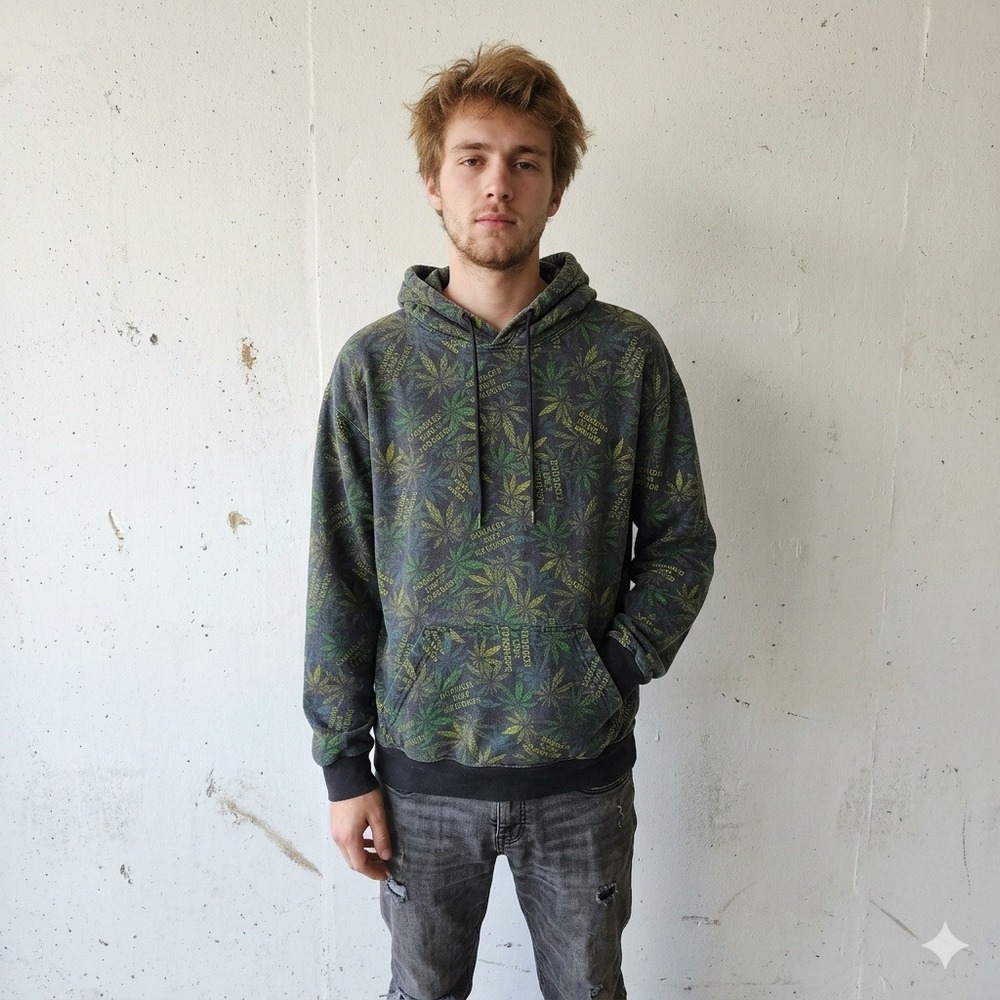 Assholes Live Forever Hoodie Mens Medium Grey Weed Leaf All Over Print 420